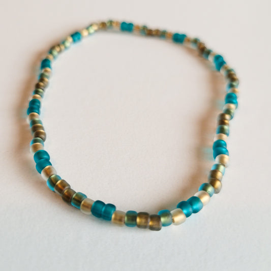 Matte Teal & Gold Stretch Bracelet