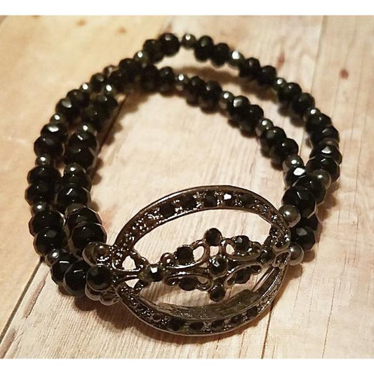 Black & Gunmetal Double Strand Stretch Bracelet