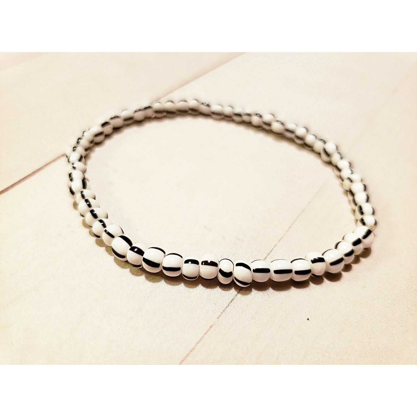 Black and White Striped Stretch Bracelet