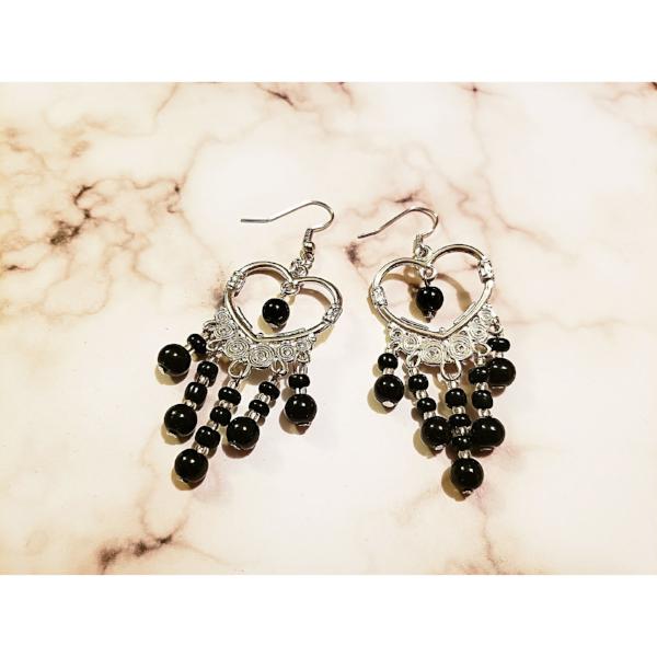 Black and Silver Heart Earrings