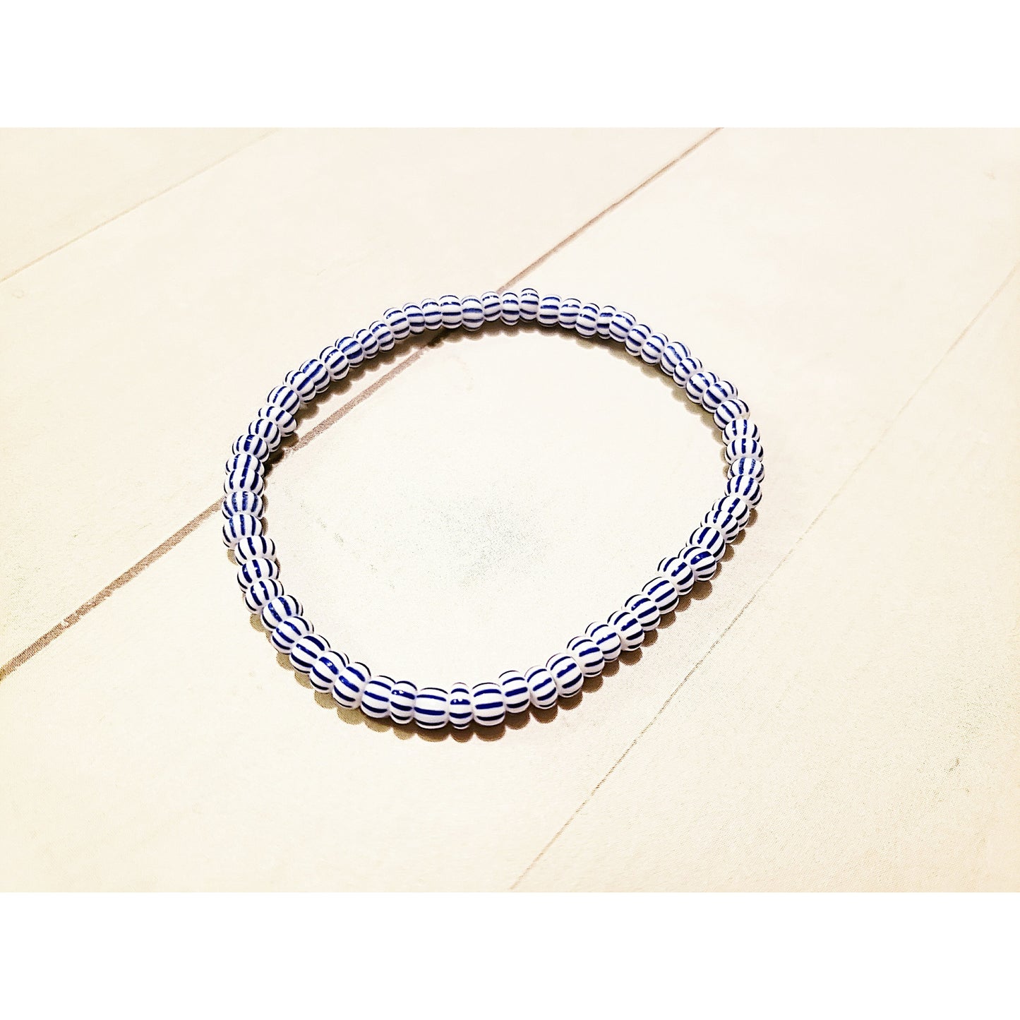 Blue and White Striped Stretch Bracelet